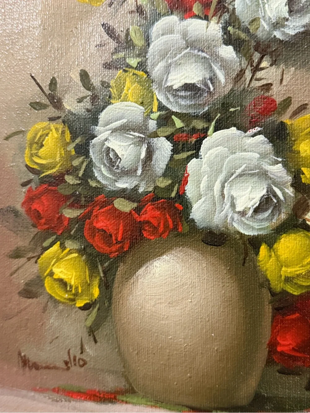Vintage Signed Floral Still Life Original Oil Painting Framed | 13.75” x 11.75”